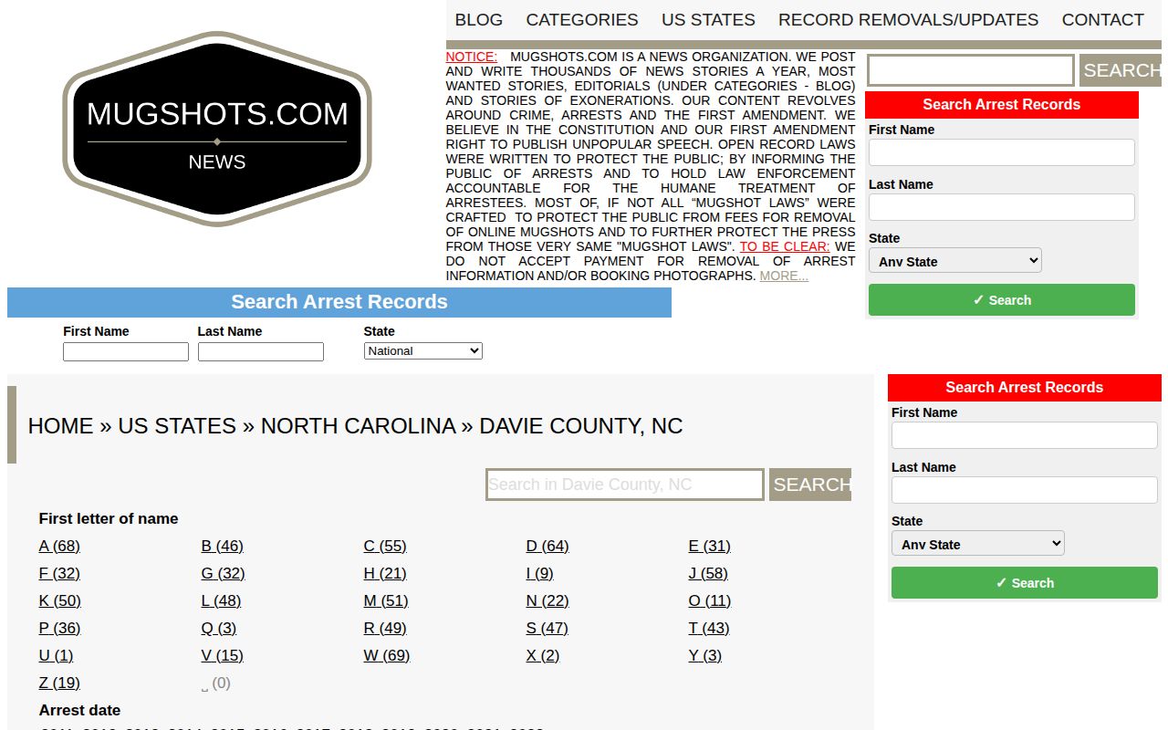 Davie County crime news public-records page from an unofficial local source