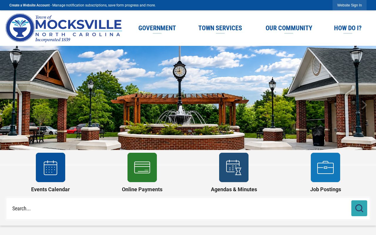 Official Mocksville town source for local records context and booking routing